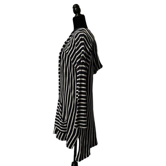 Soft Surroundings Navy & White Striped Tunic Length Hoodie - M - Picture 2 of 6